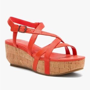 Eileen Fisher Coral Orange Strappy Platform Cork Sandals, 8.5